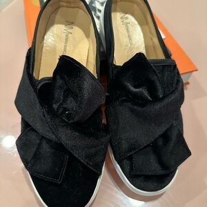 Neiman Marcus Black Velvet Bow Slip-On Sneakers